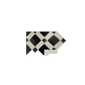 Mosaic House Moroccan tile Fes B 6-1 Custom Corner White,   Black,    solid zellige, mosaic, zellij, border, glaze, traditonal, classic 